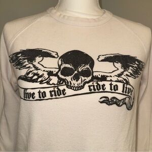 OLD NAVY ‘08 Live to Ride Skull Wings Tiny Rhinestones Waffle Long Sleeve Sz. S